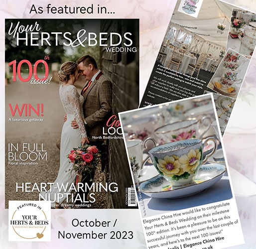 Elegance China Hire feature in Your Herts & Beds Wedding Magazine