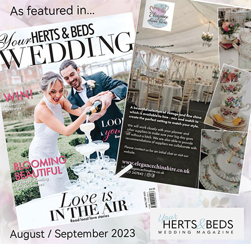Elegance China Hire feature in Your Herts & Beds Wedding Magazine