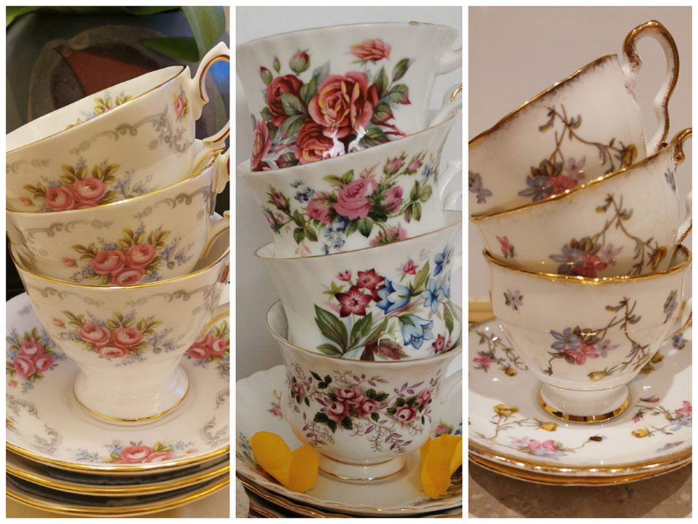 Images of stacked china cups