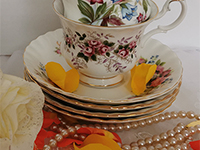 Stack of china cups and saucers