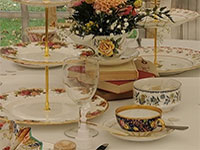 Vintage china cake stands at Wedding breakfast