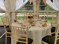 Vintage china in use on round table at Wedding Breakfast