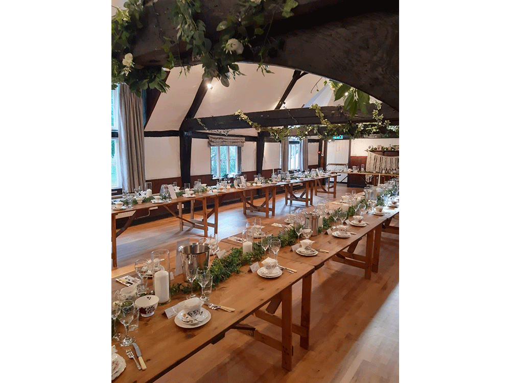 Wedding Breakfast tables set with Vintage china