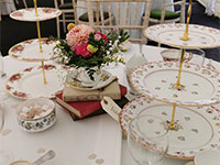 China cake stands on round table